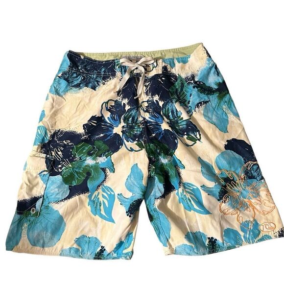 Quiksilver Edition ~ Mens White and Blue Floral Boardshorts ~ size 36 - Picture 1 of 14